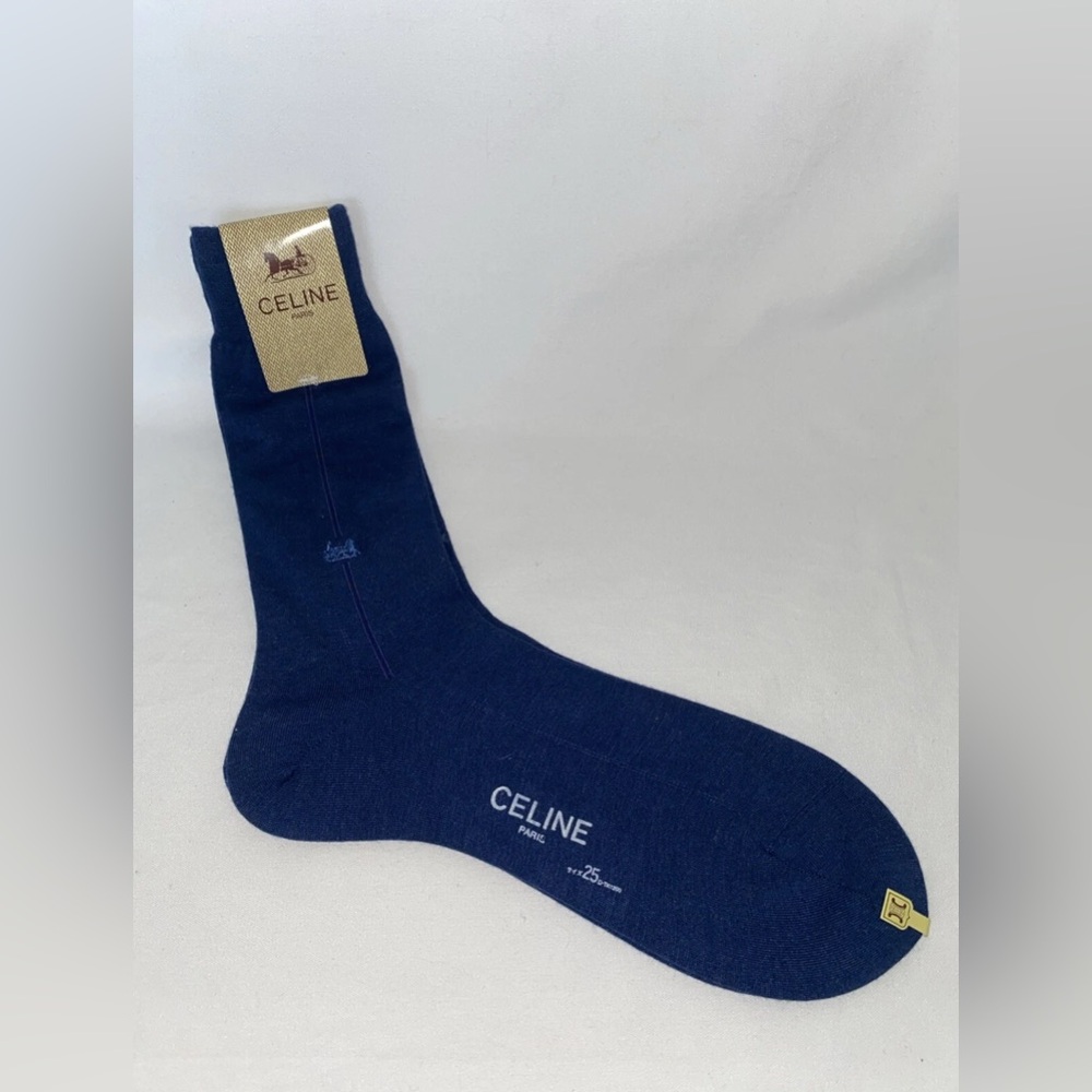 Celine NAVY BLUE KNEE HIGH MEN’S SOCKS Made in Japan NEW RARE ONE SIZE